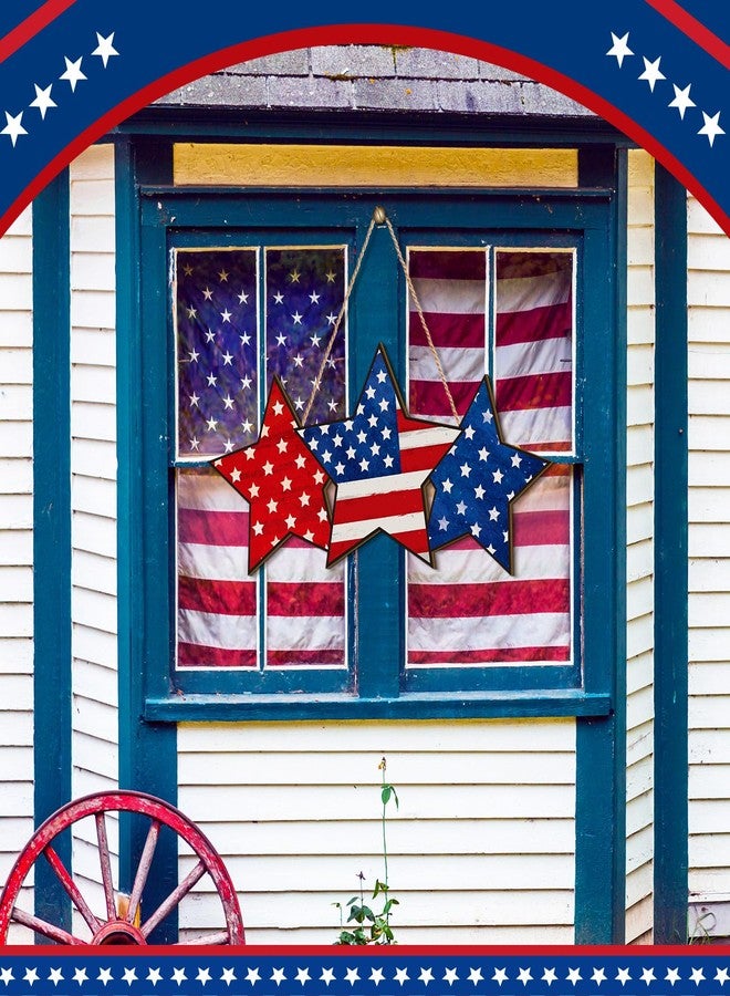 Anglechic 4th of July Hanging Door Sign Patriotic Wreath Memorial Day Decorations Front Door Hanger Red White Blue American Star Rustic Wooden Plaque for Wall Porch Decor(Pentagram Style) - Image 5