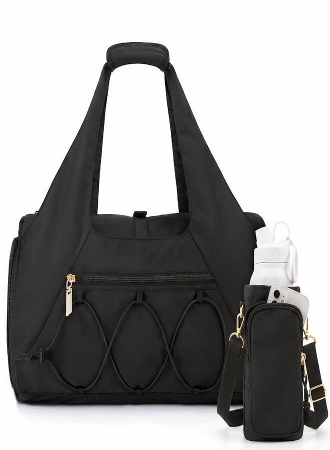 FULONEEI Gym Bag for Women, Yoga Mat Bag with Shoe Compartment and Wet Pocket, Sport Yoga Gym Bag with Yoga Strap, Carryall Yoga Tote Bag, Black - Image 1