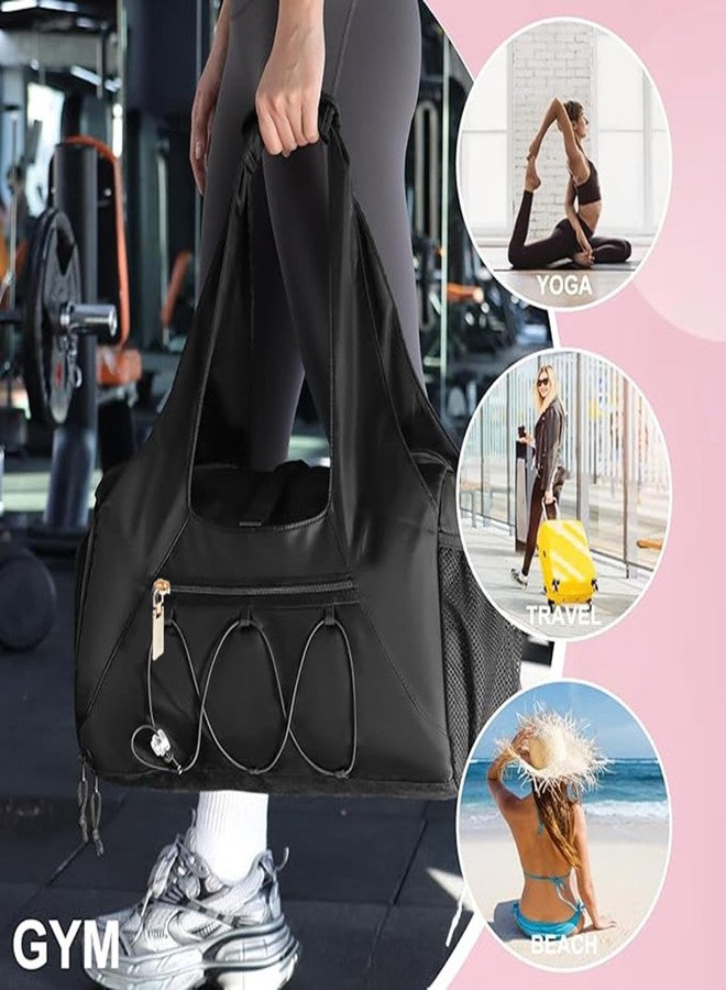 FULONEEI Gym Bag for Women, Yoga Mat Bag with Shoe Compartment and Wet Pocket, Sport Yoga Gym Bag with Yoga Strap, Carryall Yoga Tote Bag, Black - Image 5