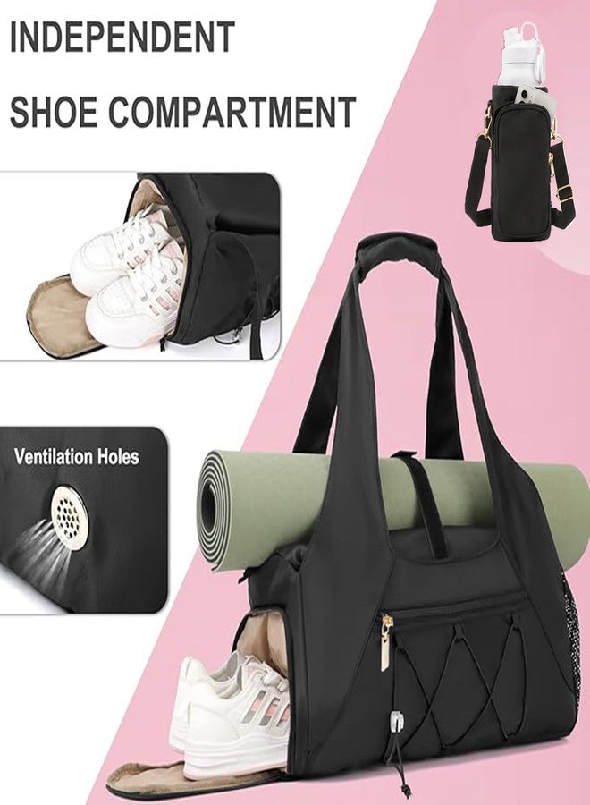FULONEEI Gym Bag for Women, Yoga Mat Bag with Shoe Compartment and Wet Pocket, Sport Yoga Gym Bag with Yoga Strap, Carryall Yoga Tote Bag, Black - Image 3