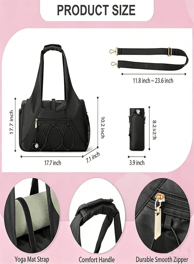 FULONEEI Gym Bag for Women, Yoga Mat Bag with Shoe Compartment and Wet Pocket, Sport Yoga Gym Bag with Yoga Strap, Carryall Yoga Tote Bag, Black - Image 2