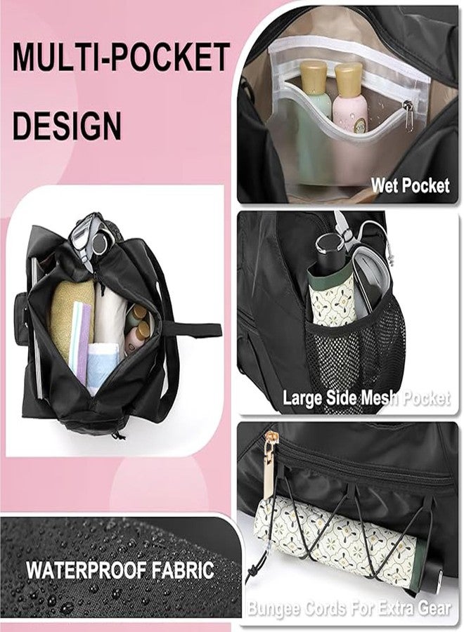 FULONEEI Gym Bag for Women, Yoga Mat Bag with Shoe Compartment and Wet Pocket, Sport Yoga Gym Bag with Yoga Strap, Carryall Yoga Tote Bag, Black - Image 4