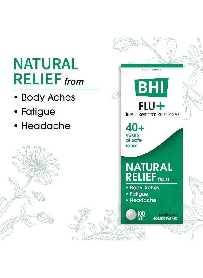 MediNatura - MediNatura BHI Flu+ Tablets for Multi-Symptom Relief of Minor Flu Symptoms: Body Aches, Fatigue and Headache - Homeopathic Formula - 100 Count - Image 1