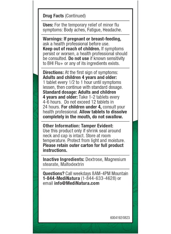 MediNatura - MediNatura BHI Flu+ Tablets for Multi-Symptom Relief of Minor Flu Symptoms: Body Aches, Fatigue and Headache - Homeopathic Formula - 100 Count - Image 1