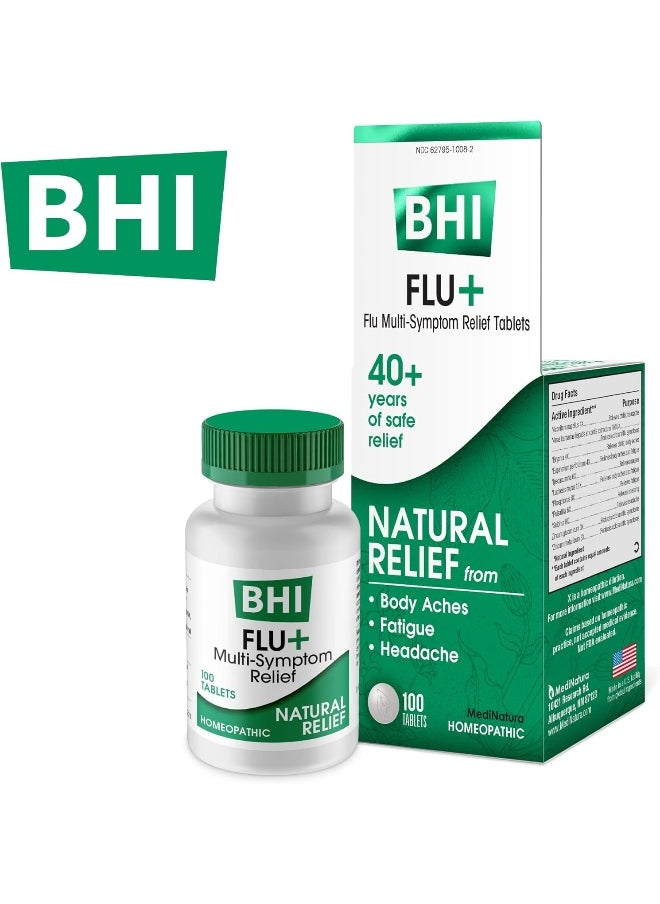 MediNatura - MediNatura BHI Flu+ Tablets for Multi-Symptom Relief of Minor Flu Symptoms: Body Aches, Fatigue and Headache - Homeopathic Formula - 100 Count - Image 1