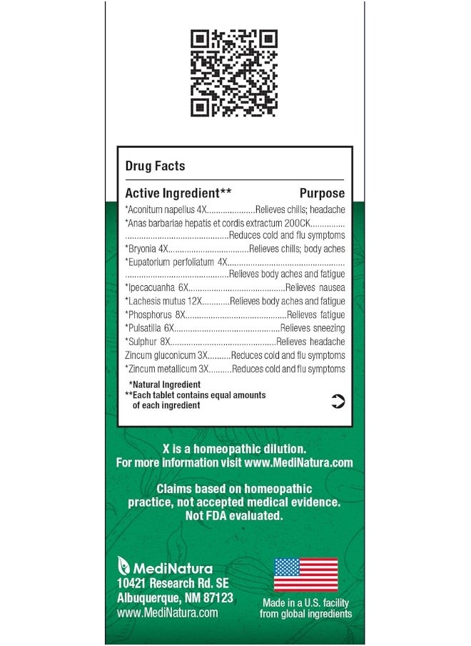 MediNatura MediNatura BHI Flu+ Tablets for Multi-Symptom Relief of Minor Flu Symptoms: Body Aches, Fatigue and Headache - Homeopathic Formula - 100 Count  - Image 2