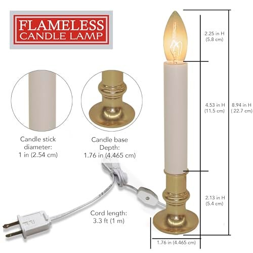 Brite Star Electric Window Candle Lamp - Perfect for Windows, Kitchen & Christmas Decor - Plug in 10 inch Brass Plated Base, White Candle Light, On/Off Switch - Image 3