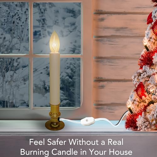 Brite Star Electric Window Candle Lamp - Perfect for Windows, Kitchen & Christmas Decor - Plug in 10 inch Brass Plated Base, White Candle Light, On/Off Switch - Image 2