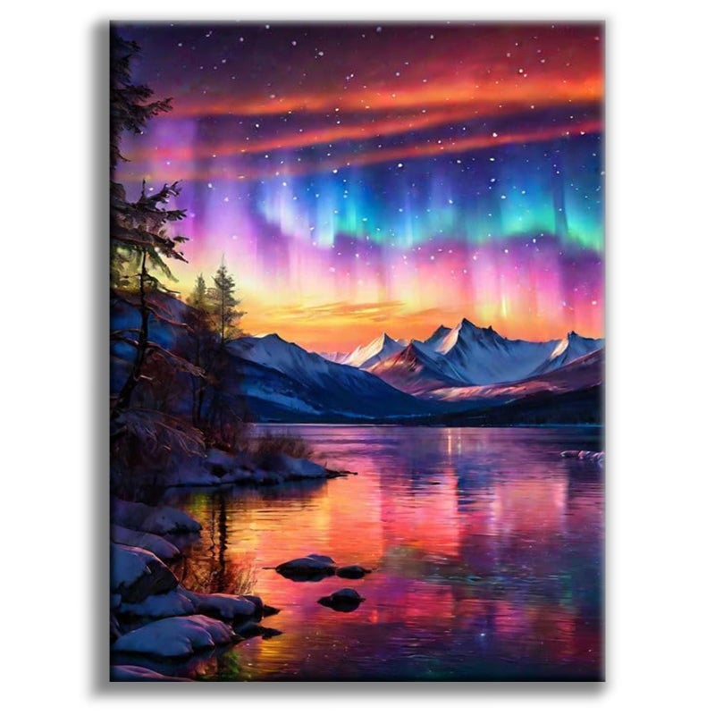 Offito Aurora Diamond Art Kits for Adults, 5D Starry Sky Lake Diamond Painting Kits for Beginners, Fantastic Landscapes DIY Full Drill Dots Gem Art Paint for Home Wall Decor 12 x 16 Inch - Image 1