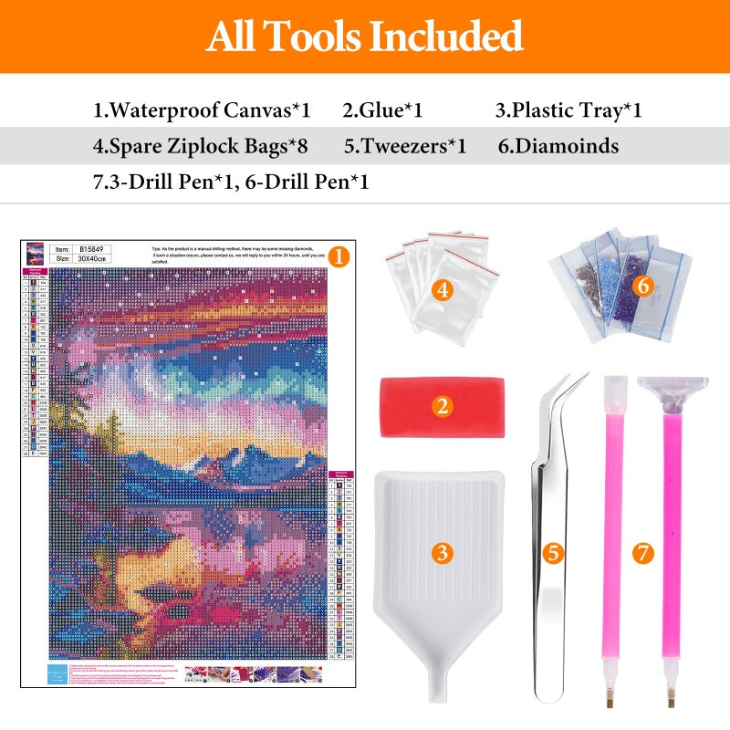 Offito Aurora Diamond Art Kits for Adults, 5D Starry Sky Lake Diamond Painting Kits for Beginners, Fantastic Landscapes DIY Full Drill Dots Gem Art Paint for Home Wall Decor 12 x 16 Inch - Image 5