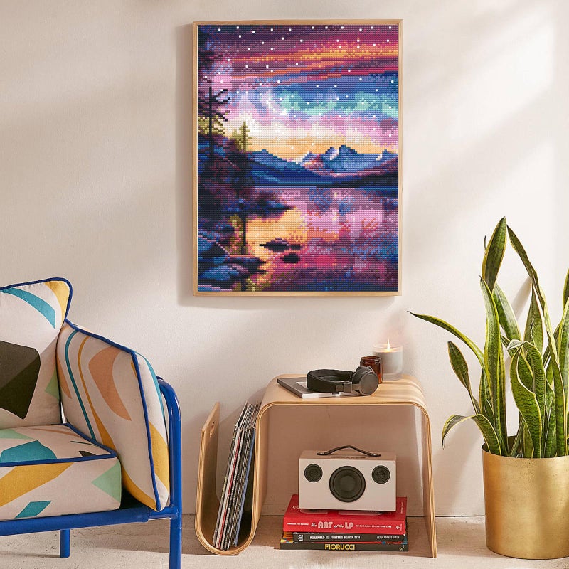 Offito Aurora Diamond Art Kits for Adults, 5D Starry Sky Lake Diamond Painting Kits for Beginners, Fantastic Landscapes DIY Full Drill Dots Gem Art Paint for Home Wall Decor 12 x 16 Inch - Image 3