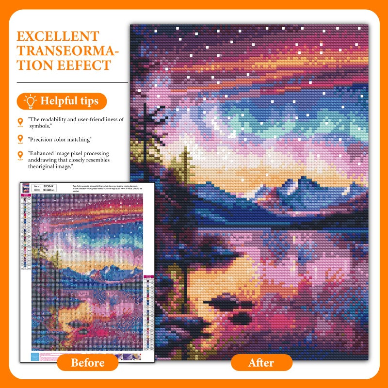 Offito Aurora Diamond Art Kits for Adults, 5D Starry Sky Lake Diamond Painting Kits for Beginners, Fantastic Landscapes DIY Full Drill Dots Gem Art Paint for Home Wall Decor 12 x 16 Inch - Image 2