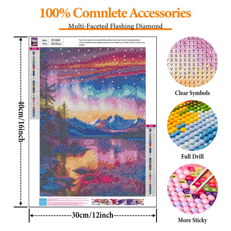 Offito Aurora Diamond Art Kits for Adults, 5D Starry Sky Lake Diamond Painting Kits for Beginners, Fantastic Landscapes DIY Full Drill Dots Gem Art Paint for Home Wall Decor 12 x 16 Inch - Image 4
