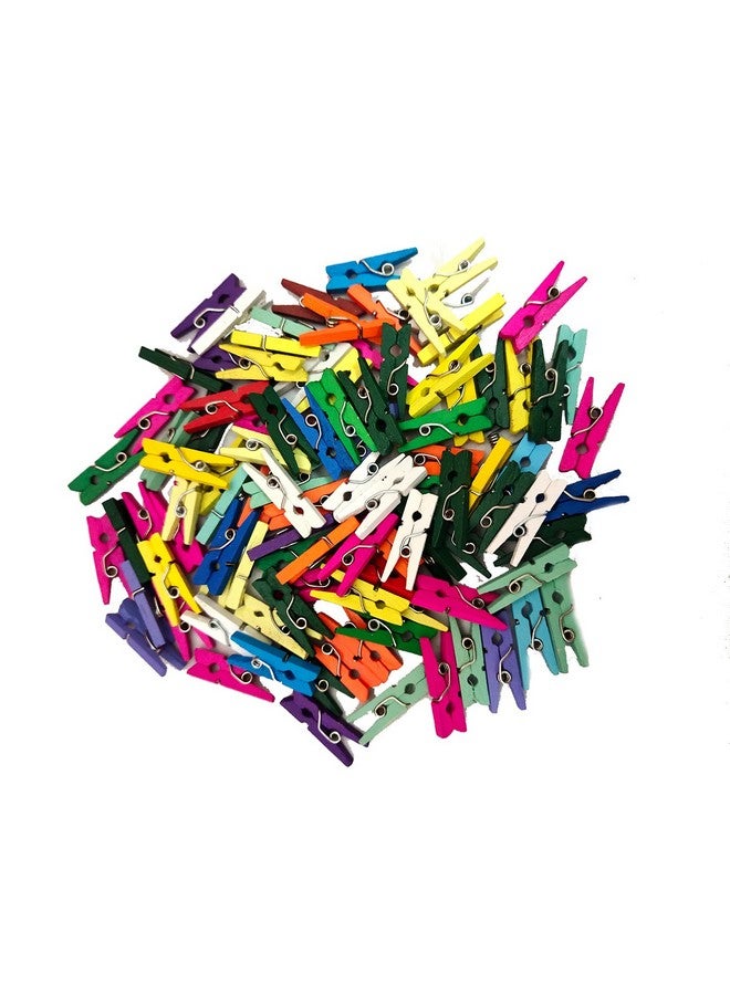 3A Featuretail 1 Inch Multicolored Wooden Photo Paper Clips for Crafts, Decoration and DIY Projects (Multicolor 1Inch, Pack of 100pc) - Image 1