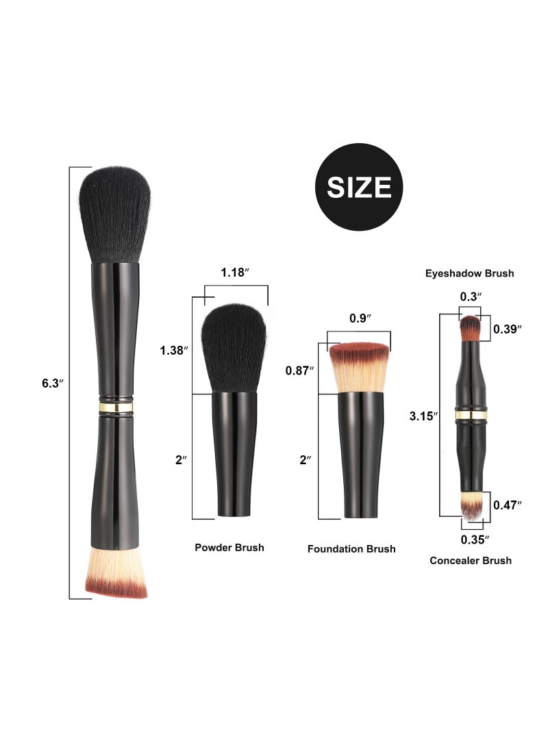 SYOSI 4-in-1 Double Ended Makeup Brush Set Detachable Travel Foundation Brush Eyeshadow Powder Brush Face Cosmetic Brush for Foundation Concealer Blush Powder - Image 2