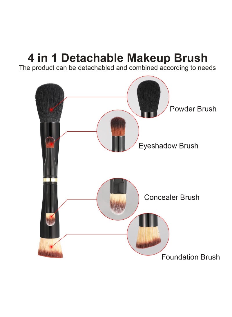 SYOSI 4-in-1 Double Ended Makeup Brush Set Detachable Travel Foundation Brush Eyeshadow Powder Brush Face Cosmetic Brush for Foundation Concealer Blush Powder - Image 3