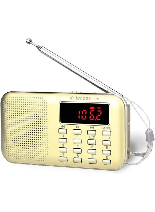 Retekess PR11 Am Fm Radio Portable Rechargeable Transistor Radios Small with Headphone Jack Mp3 Music Player Speaker Support Micro TF Card (Gold) - Image 1