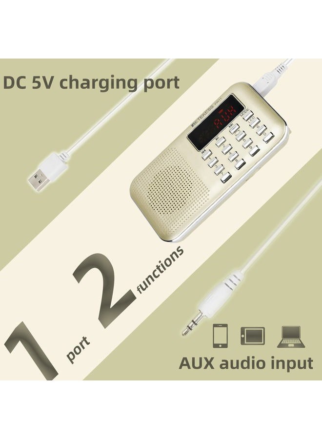 Retekess PR11 Am Fm Radio Portable Rechargeable Transistor Radios Small with Headphone Jack Mp3 Music Player Speaker Support Micro TF Card (Gold) - Image 4