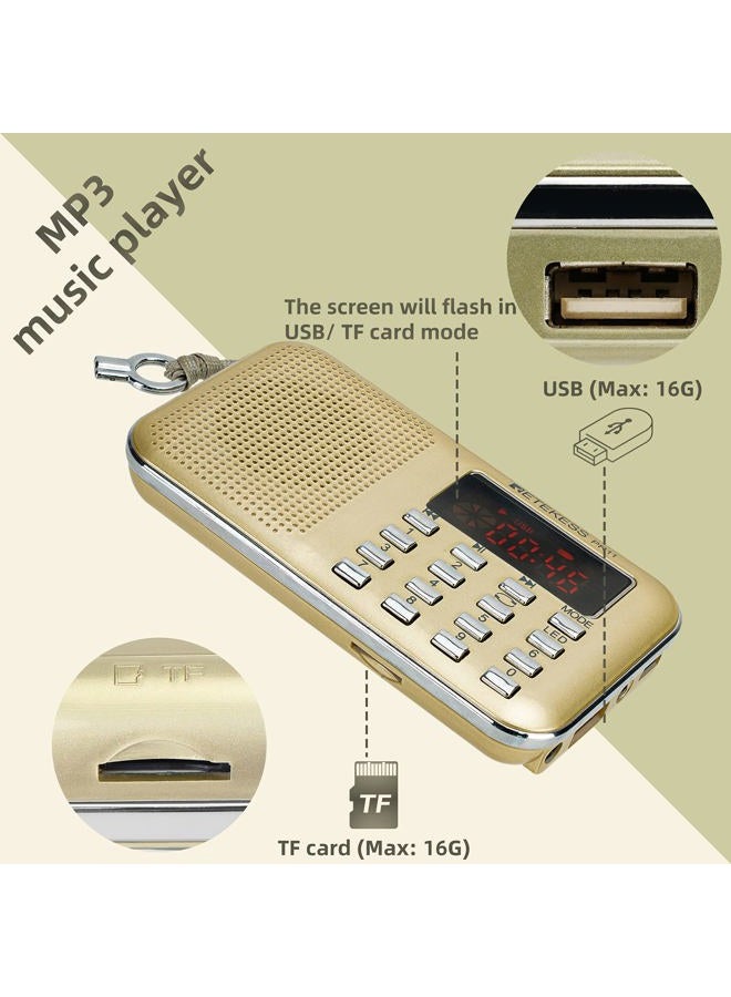 Retekess PR11 Am Fm Radio Portable Rechargeable Transistor Radios Small with Headphone Jack Mp3 Music Player Speaker Support Micro TF Card (Gold) - Image 5
