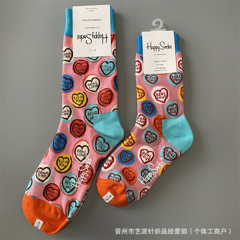 Parent-Child Socks Happysocks  Parent-Child Socks Mother'S Children'S Same Socks Male And Female Baby'S Mid-Tube Socks - Image 1