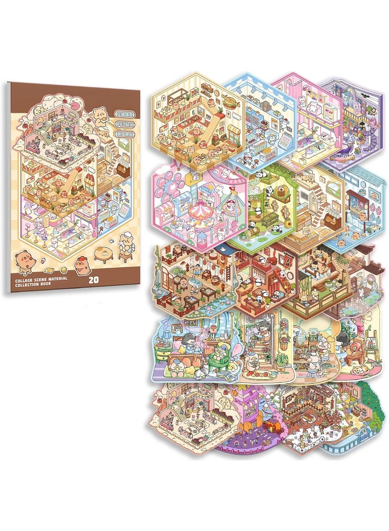 20 Sets DIY 3D Sticker Scene Collection Book for Kids Adults Cute Make Your Own Shop House Stickers for Gifts Stickers Therapy for Adult Relief Stress Pass The Time Play Park Hamburg Castle Library - Image 1