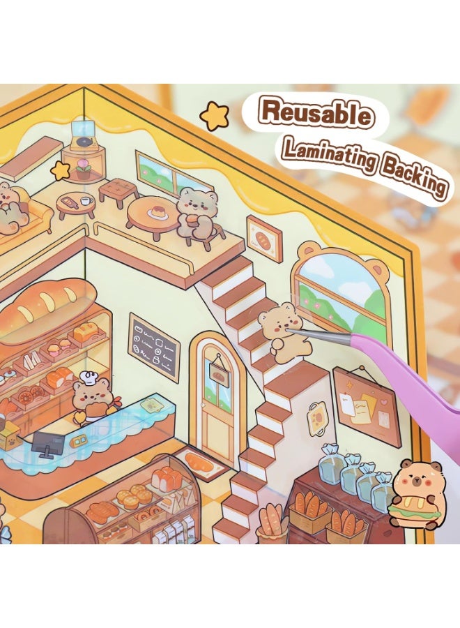 20 Sets DIY 3D Sticker Scene Collection Book for Kids Adults Cute Make Your Own Shop House Stickers for Gifts Stickers Therapy for Adult Relief Stress Pass The Time Play Park Hamburg Castle Library - Image 4