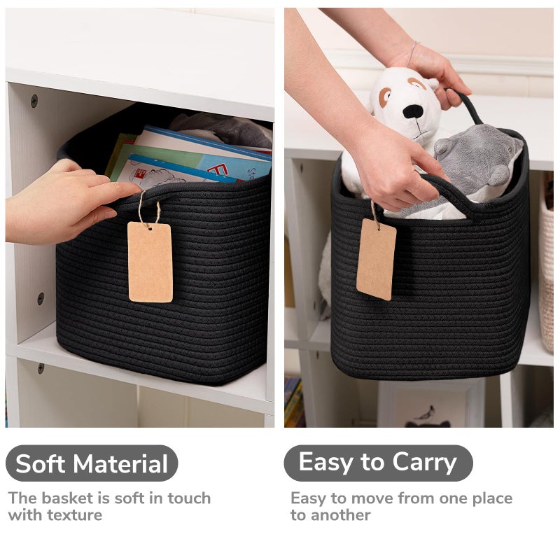 Goodpick Black Basket Woven Baskets For Storage Toy Baskets Storage Kids Towel Basket With Handles Storage Baskets For Shelves Living Room Bathroom 13 X 10 X 9 Inches - Image 5