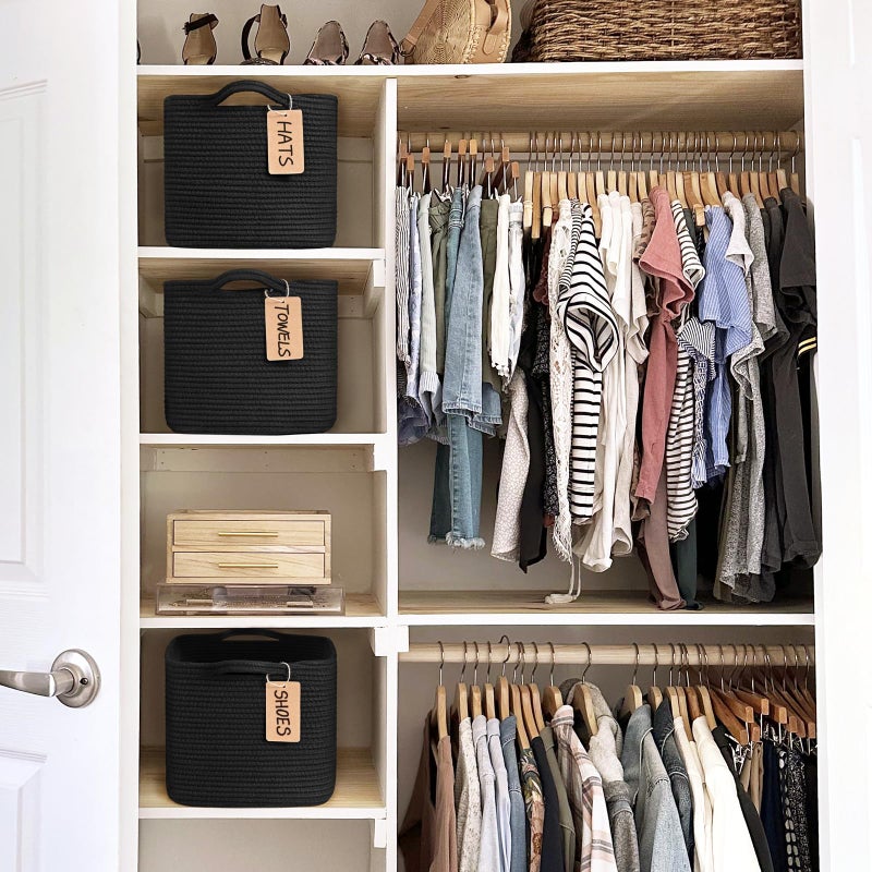 Goodpick Black Basket Woven Baskets For Storage Toy Baskets Storage Kids Towel Basket With Handles Storage Baskets For Shelves Living Room Bathroom 13 X 10 X 9 Inches - Image 4