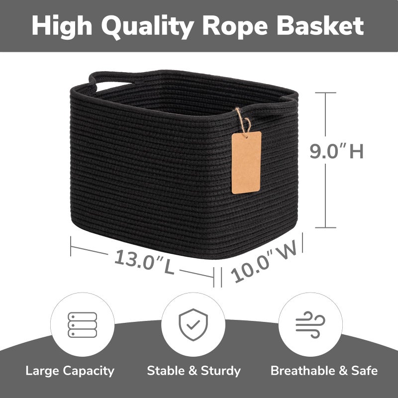 Goodpick Black Basket Woven Baskets For Storage Toy Baskets Storage Kids Towel Basket With Handles Storage Baskets For Shelves Living Room Bathroom 13 X 10 X 9 Inches - Image 3