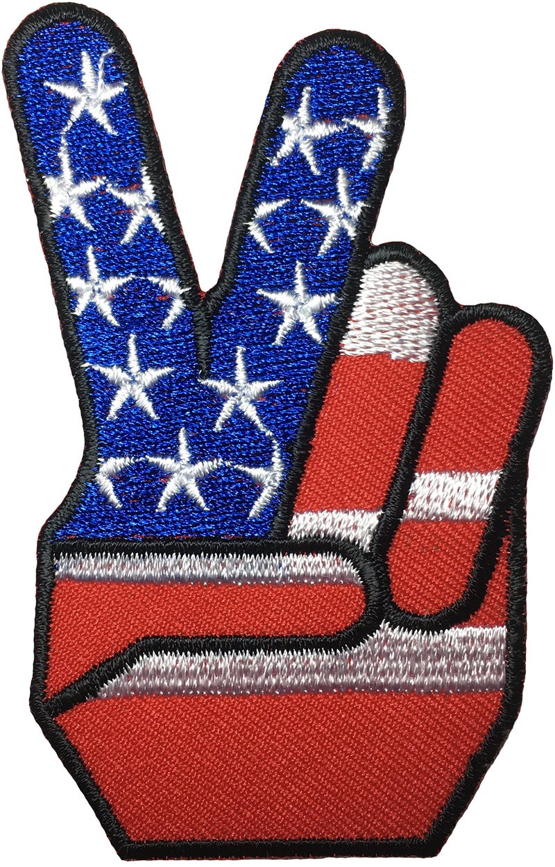 Papapatch USA American Flag Two Fingers Peace Victory Sign Embroidered Sewing Iron on Patch Red White Blue IRON2FINGERPEACERWB