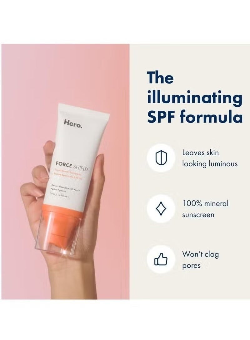 Hero Force Shield Superlight Apricot Sunscreen from Hero Cosmetics - Broad Spectrum Everyday Mineral SPF 30 with Apricot Pigments - No Added Fragrance, No Sulfates, No Parabens (50 ml) - Image 1