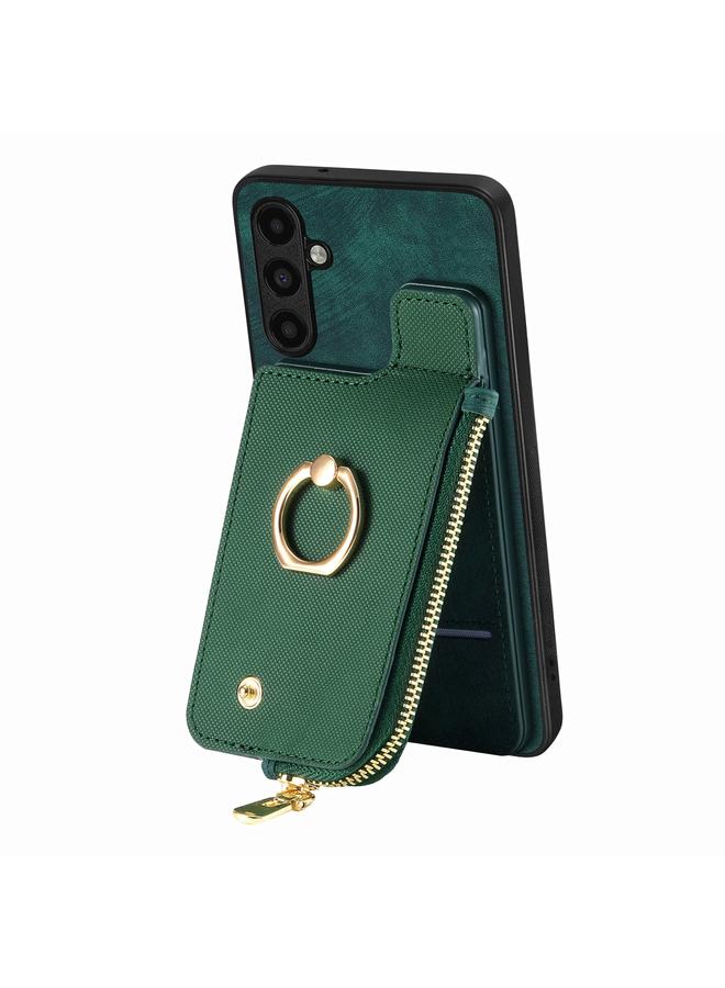 اس-توب جراب لهاتف Samsung Galaxy M32 4G مع حلقة جلدية متقاطعة وسحاب عمودي ومحفظة خلفية للهاتف - Image 2