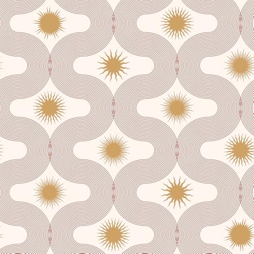 REDAMANCY Boho Beige/Yellow Modern Abstract Art Mosaic Sun Geometric Peel and Stick Wallpaper Stick on Contact Paper Vintage Wall Paper Easy Peel Off for nightstand Drawer Cabinet Renter - Image 1