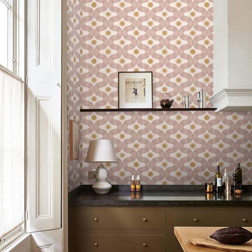 REDAMANCY Boho Beige/Yellow Modern Abstract Art Mosaic Sun Geometric Peel and Stick Wallpaper Stick on Contact Paper Vintage Wall Paper Easy Peel Off for nightstand Drawer Cabinet Renter - Image 5