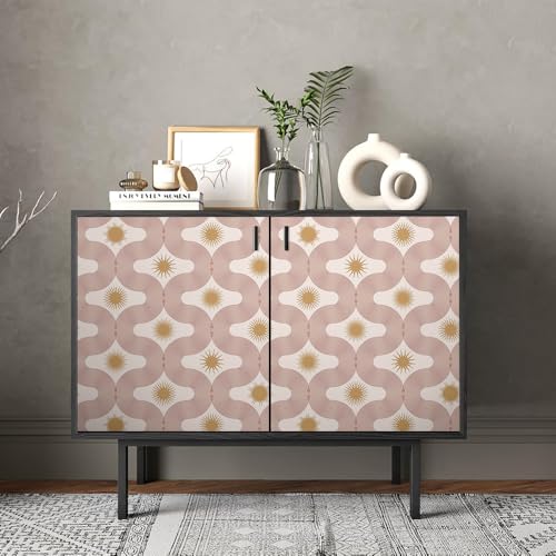 REDAMANCY Boho Beige/Yellow Modern Abstract Art Mosaic Sun Geometric Peel and Stick Wallpaper Stick on Contact Paper Vintage Wall Paper Easy Peel Off for nightstand Drawer Cabinet Renter - Image 4