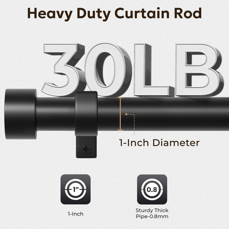 Zeerobee Curtain Rods for Windows 66 to 120, Black Curtain Rod, Adjustable 1 Inch Heavy Duty Outdoor/Indoor Modern Drapery Pole, 32"-120" - Image 3