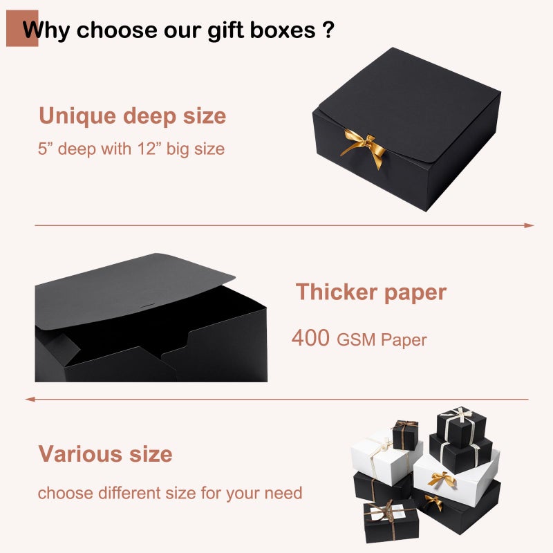 Mcfleet Black Gift Boxes with Lids 12x12x5 Inches 10 Pack Groomsmen Proposal Boxes Cardboard Gift Box for Presents, Craft Boxes for Christmas, Wedding, Graduation, Holiday, Birthday Gift Packaging - Image 3