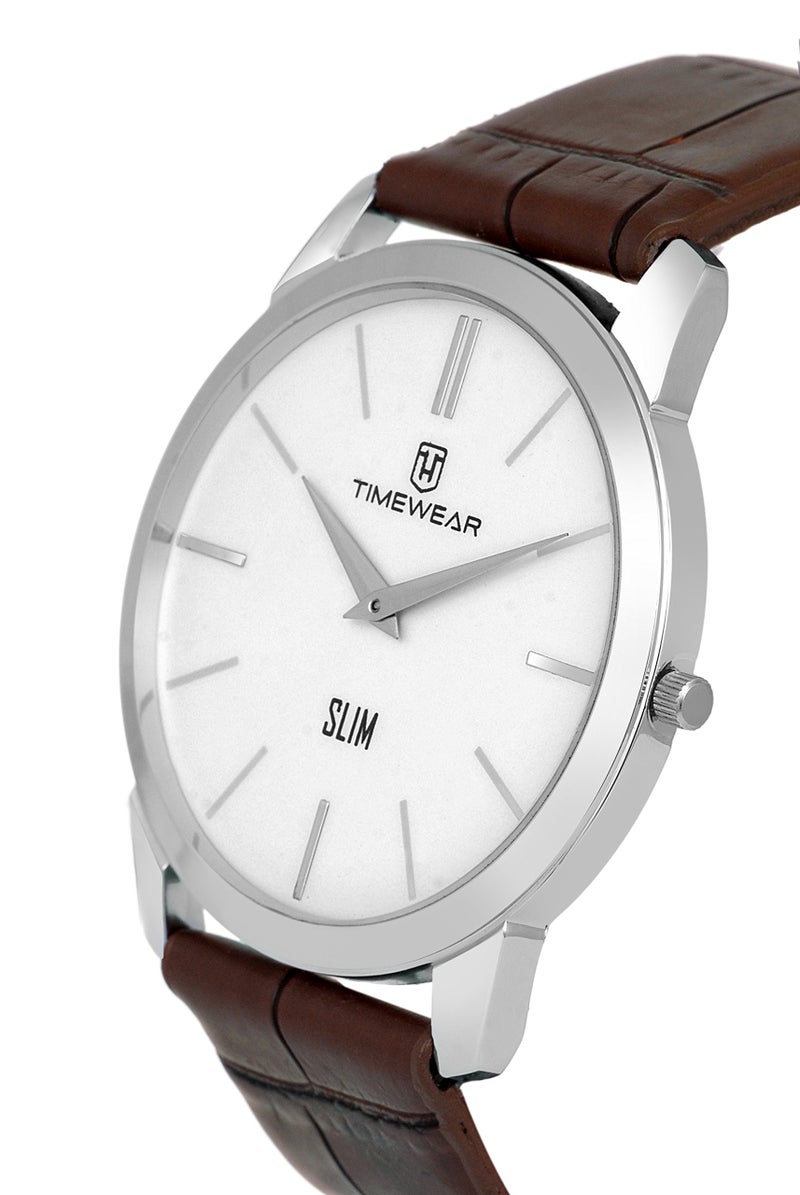 TIMEWEAR Analog Slim Two Hands Brown Leather Strap Watch for Men - Image 4