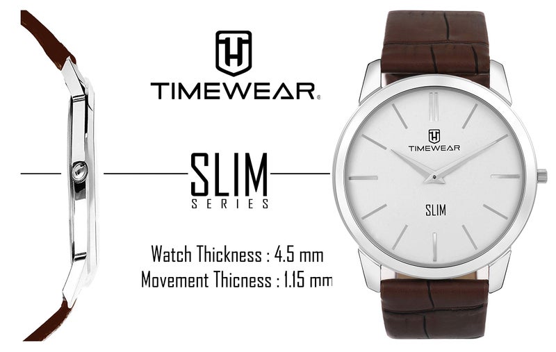 TIMEWEAR Analog Slim Two Hands Brown Leather Strap Watch for Men - Image 3