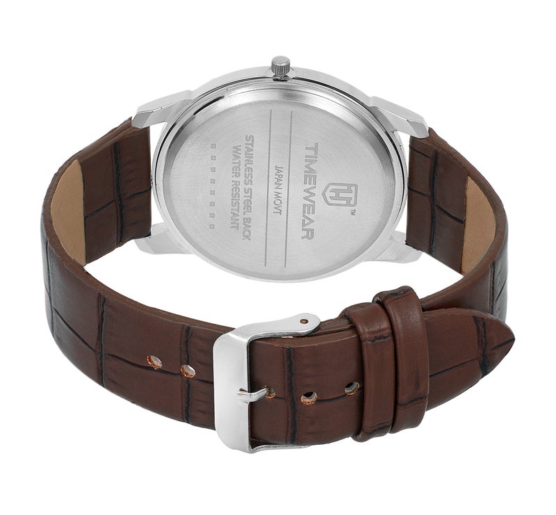 TIMEWEAR Analog Slim Two Hands Brown Leather Strap Watch for Men - Image 5