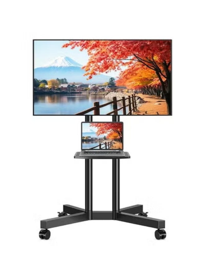 عربة تلفزيون متنقلة بعجلات لأجهزة تلفزيون LCD LED مقاس 32-70 بوصة، حامل تلفزيون متحرك قابل للتعديل الارتفاع، مع عجلات قابلة للقفل وأرفف قابلة للفصل للكمبيوتر المحمول، VESA600x400 مم، حمولة 110 رطل - Image 1