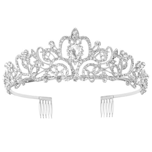 Papoopy Tiara Crown for Women, Headband Hair Accessories for Birthday Wedding Party Costume Silver - Image 1