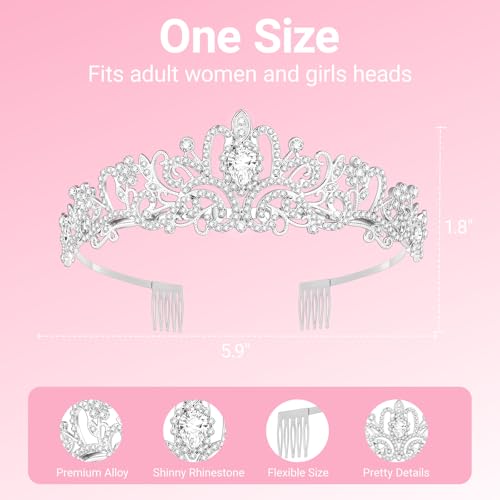 Papoopy Tiara Crown for Women, Headband Hair Accessories for Birthday Wedding Party Costume Silver - Image 2