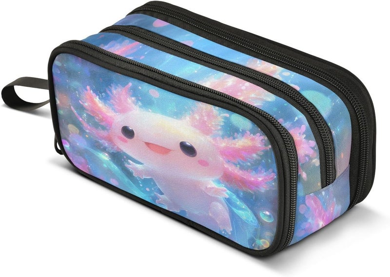 BOENLE Shiny Axolotl Pencil Case Box Boys Girls Large Pencil Pouch Zipper Compartments Big Capacity Stationery Pen Bag Organizer for Kids Teens Adults School Office - Image 1