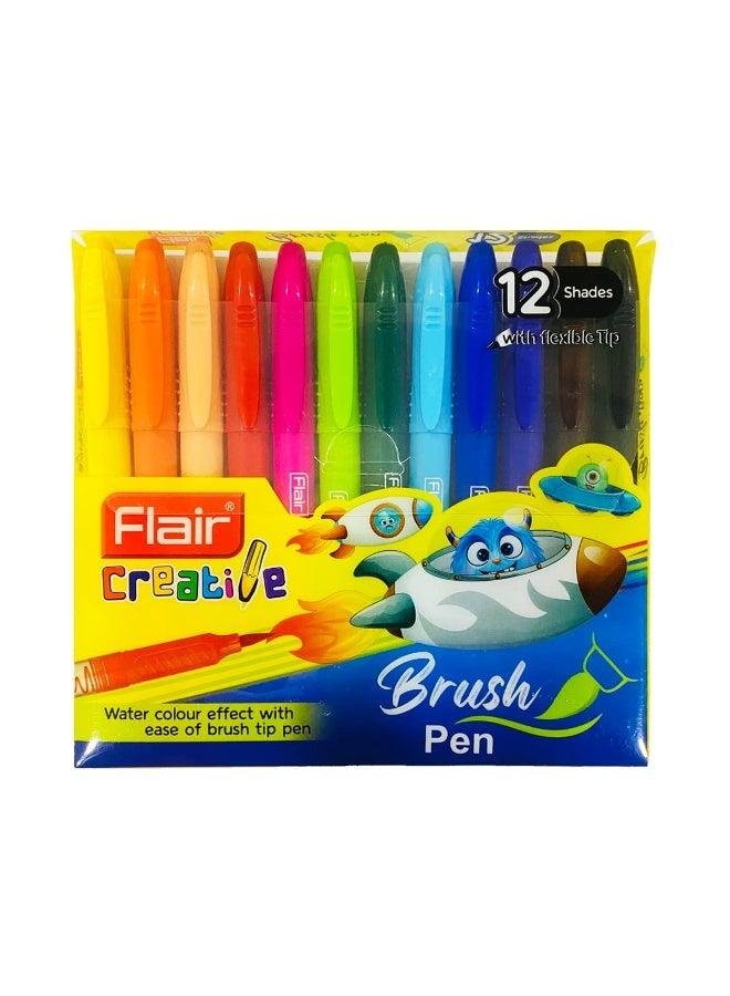 فلير قلم FLAIR Creative Brush Pen برأس مرن | تأثير الألوان المائية وكتابة خالية من التلطخ | غير سام وآمن للأطفال | أداة رائعة للكتابة والخط | مجموعة من ١٢ لونًا زاهيًا - Image 2