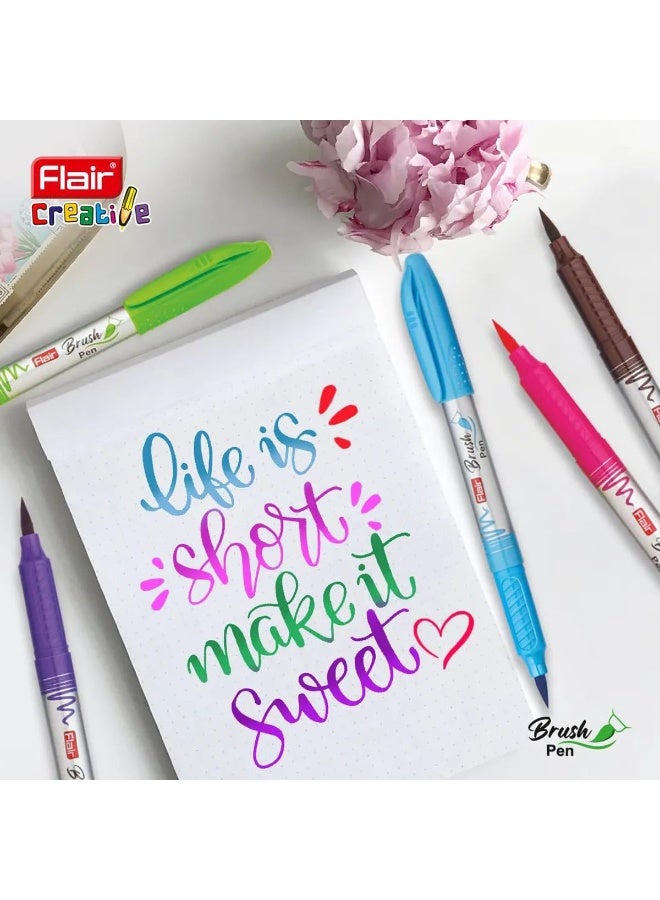 فلير قلم FLAIR Creative Brush Pen برأس مرن | تأثير الألوان المائية وكتابة خالية من التلطخ | غير سام وآمن للأطفال | أداة رائعة للكتابة والخط | مجموعة من ١٢ لونًا زاهيًا - Image 3