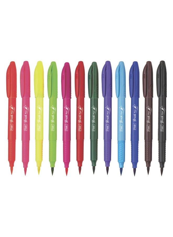 فلير قلم FLAIR Creative Brush Pen برأس مرن | تأثير الألوان المائية وكتابة خالية من التلطخ | غير سام وآمن للأطفال | أداة رائعة للكتابة والخط | مجموعة من ١٢ لونًا زاهيًا - Image 1