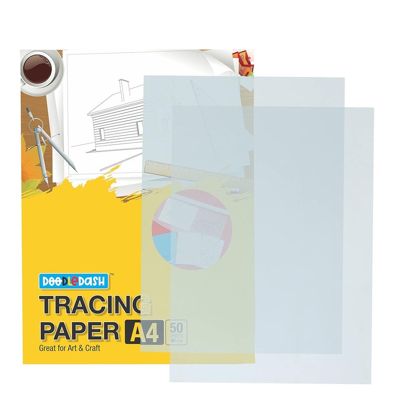 Tracing Paper Sheets and(Size:- 8.3 x 11.7) 90 GSM Pencil, pens and Printing (A4, Pack of 50 Sheets)