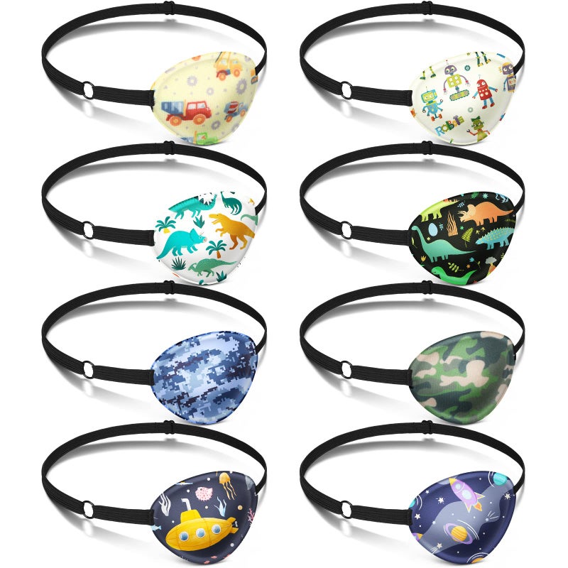 Eurzom Eurzom 8 Pcs Eye Patches for Kids Adjustable Single Eyepatch Reusable Cute Girls Boys Patch with Elastic Strap for Left or Right Eye Patch Various PatternsCool Style 