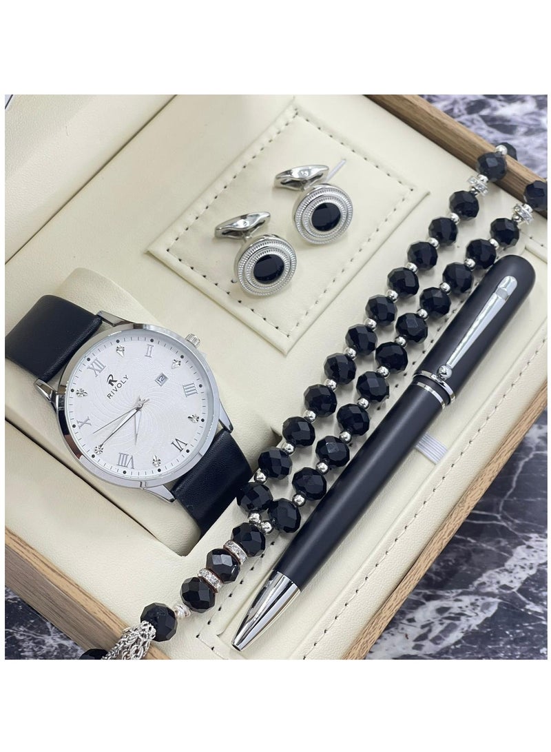 ووتش طقم ساعات رجالي مكون من ساعه وسبحه وكبك وقلم